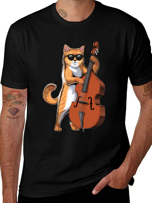 Cool Cat Bass Player Graphic Tee - Black Cotton
