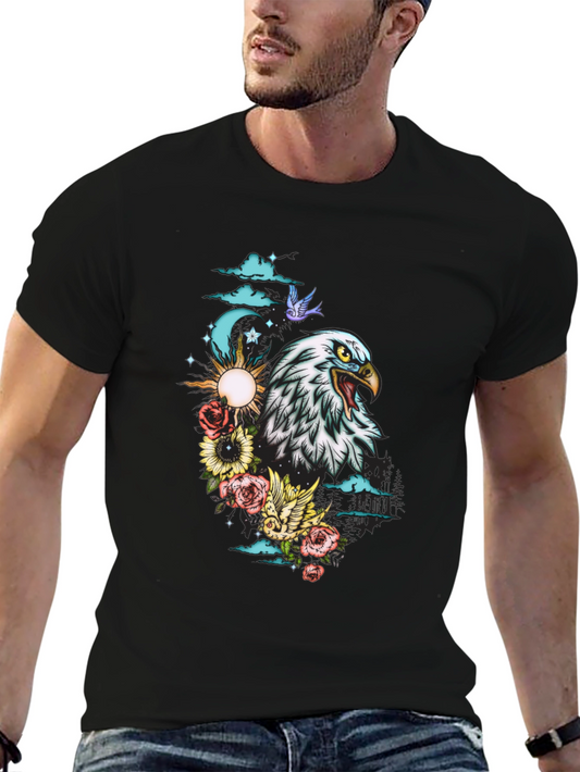 Eagle & Floral Graphic Tee - Mens Black T-Shirt