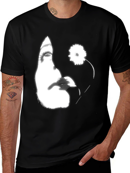 Abstract Floral Face Graphic Black T-Shirt