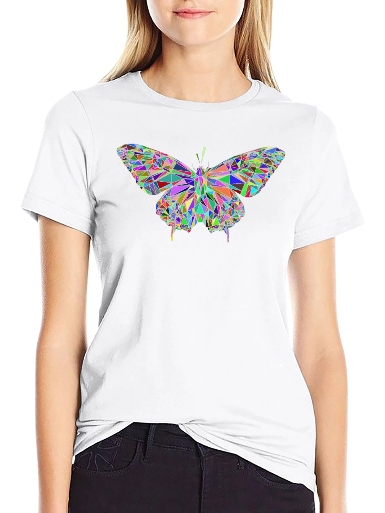 Geometric Butterfly Print Black T-Shirt