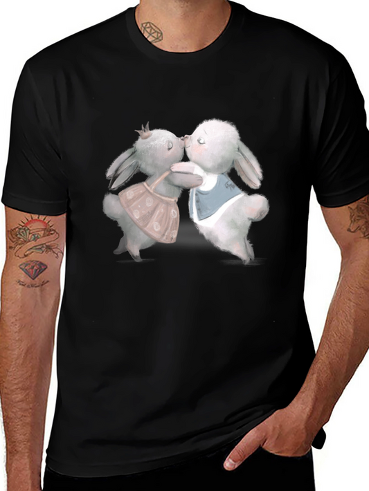 Cute Rabbit Kissing Graphic Tee - Black T-Shirt