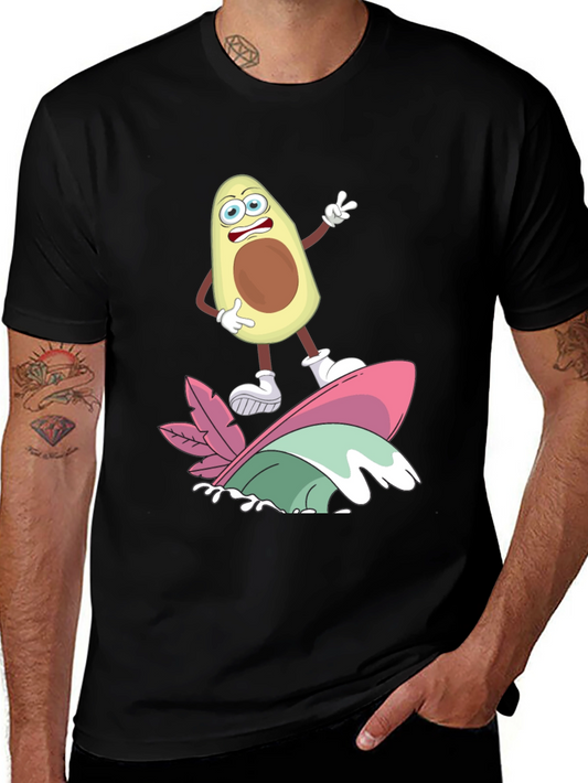 Surfing Avocado Cartoon Graphic Tee