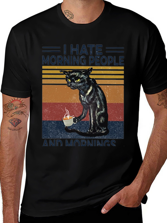 I Hate Morning People Cat Graphic T-Shirt