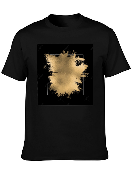 Black Tee with Gold Abstract Square