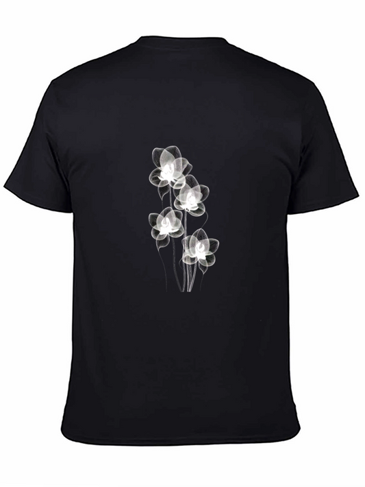 Elegant Black Tee with Sheer Floral Design