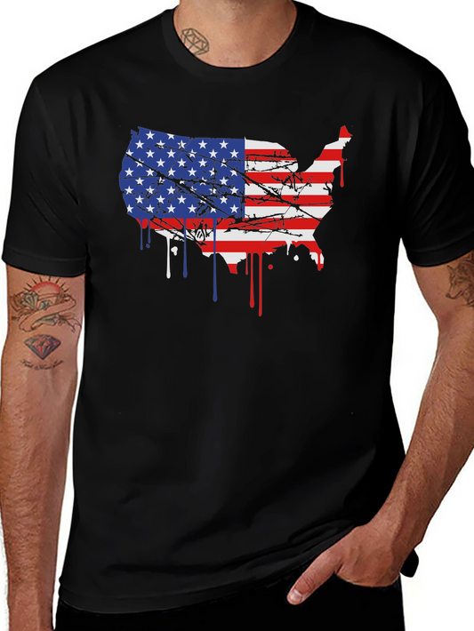 USA Flag Map Mens Black T-Shirt
