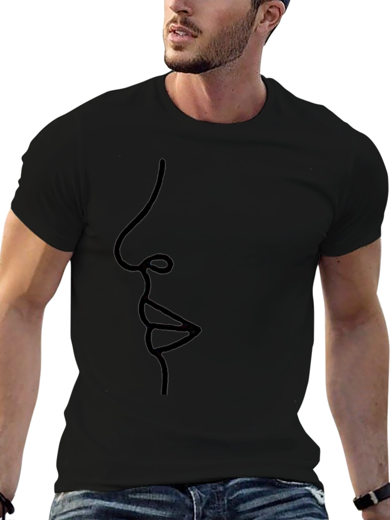 Minimalist Line Art Face Black T-Shirt