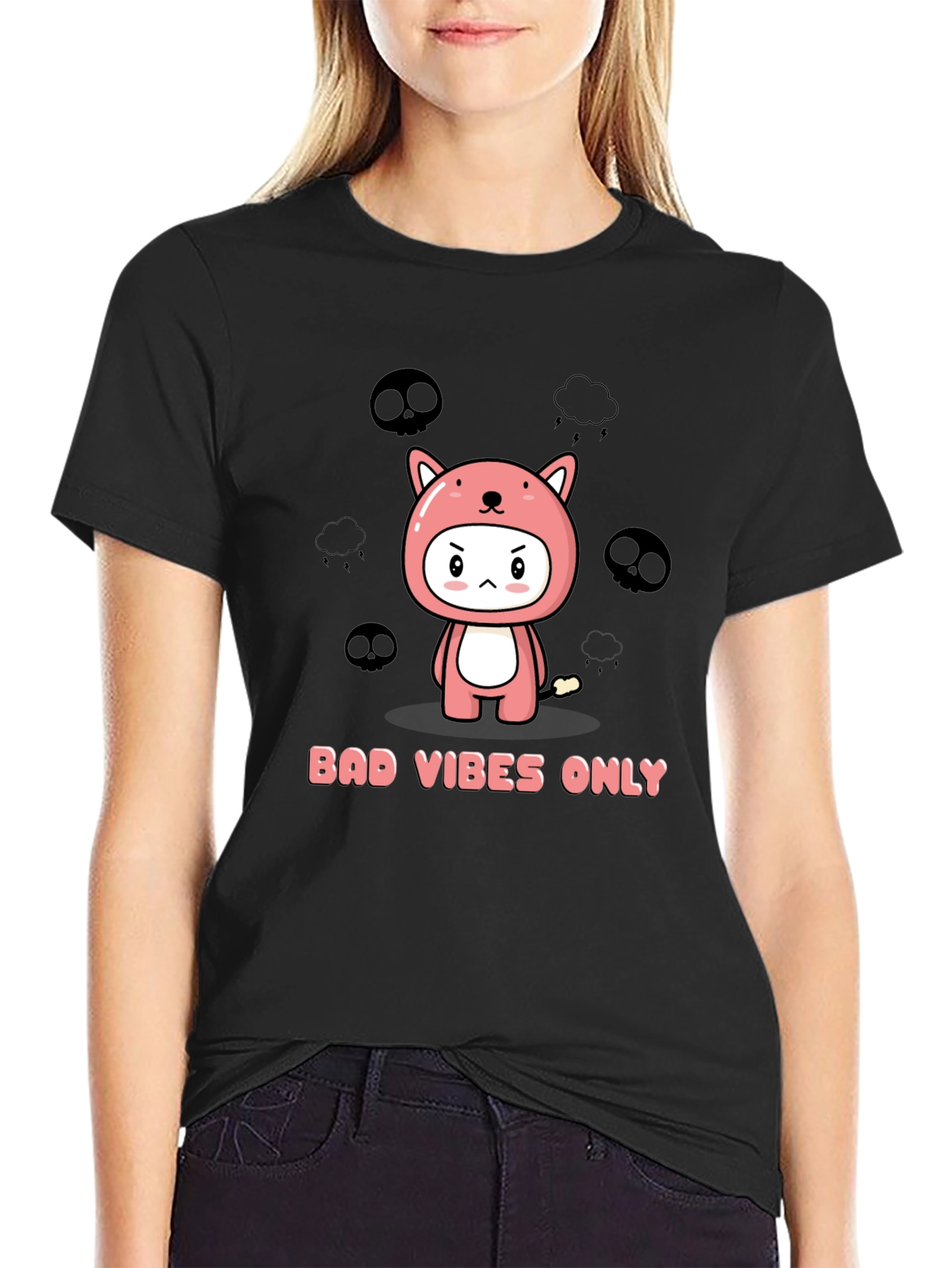 Bad Vibes Only Kawaii Graphic T-Shirt