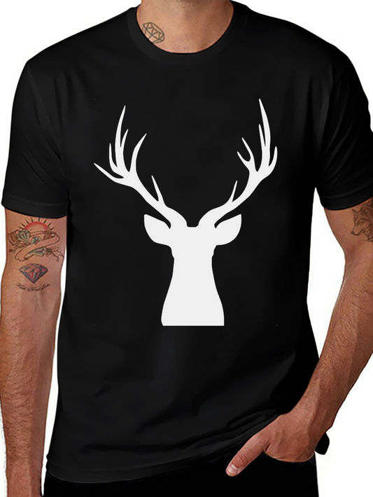 Stylish Deer Head Graphic Tee - Black