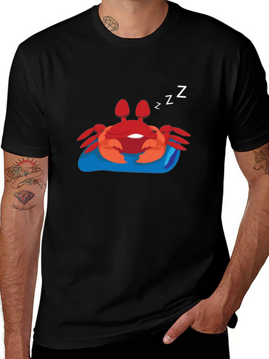 Sleeping Crab Graphic Tee - Black Cotton T-Shirt