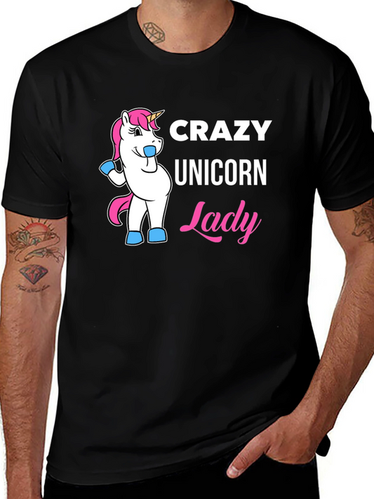 Crazy Unicorn Lady T-Shirt - Black Graphic Tee