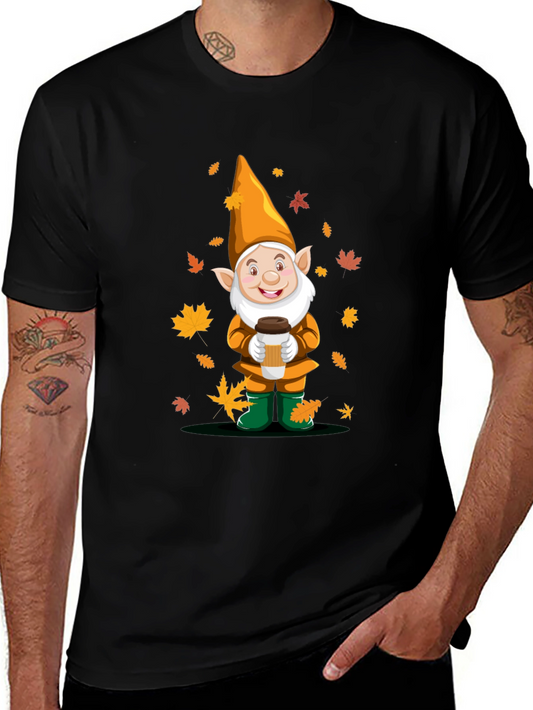 Fall Gnome Coffee T-Shirt - Autumn Leaves Design