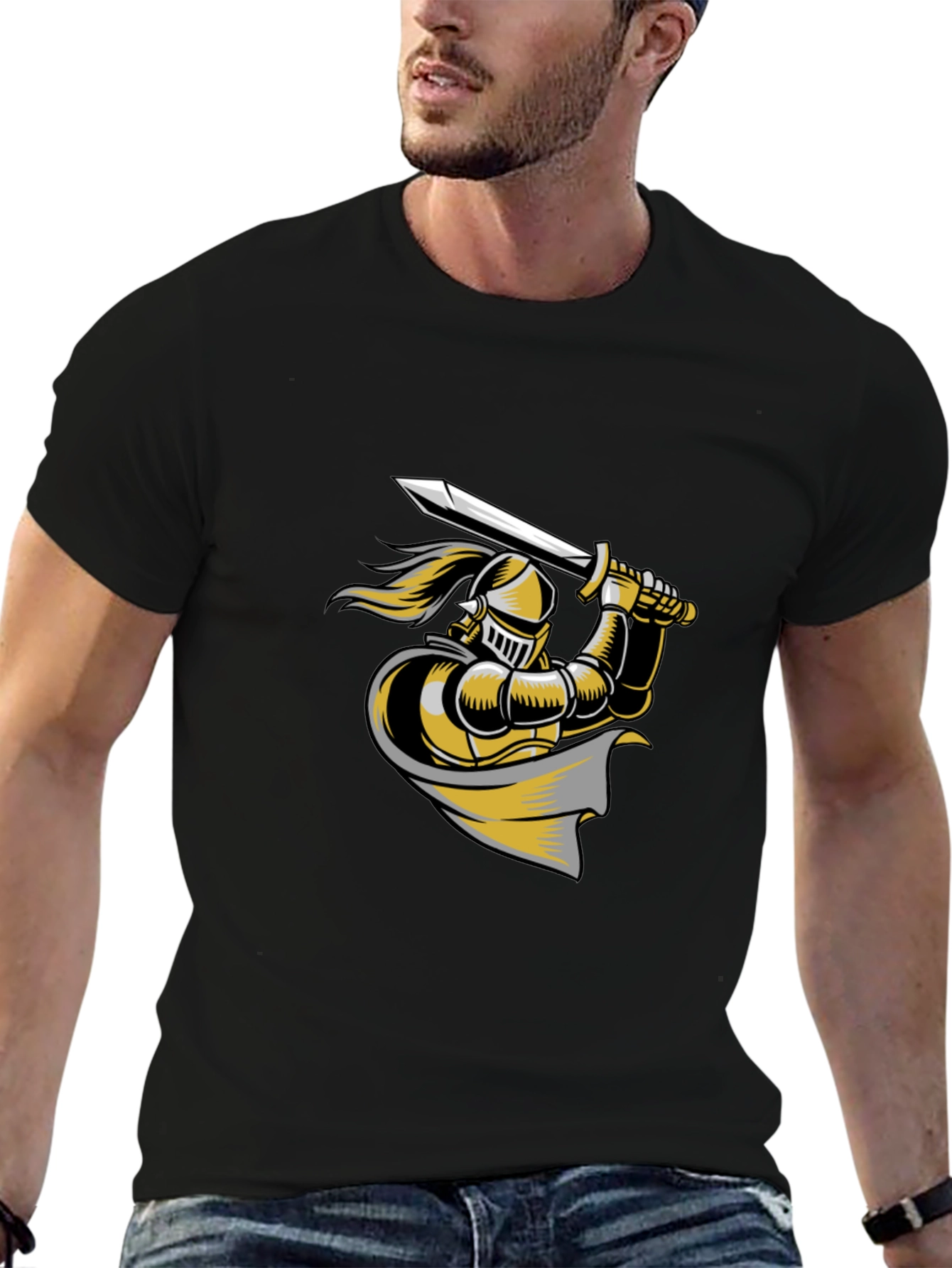 Knight Graphic Tee - Black Cotton T-Shirt
