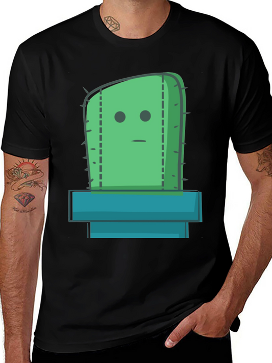 Cactus Graphic Tee - Black Cotton Casual Shirt