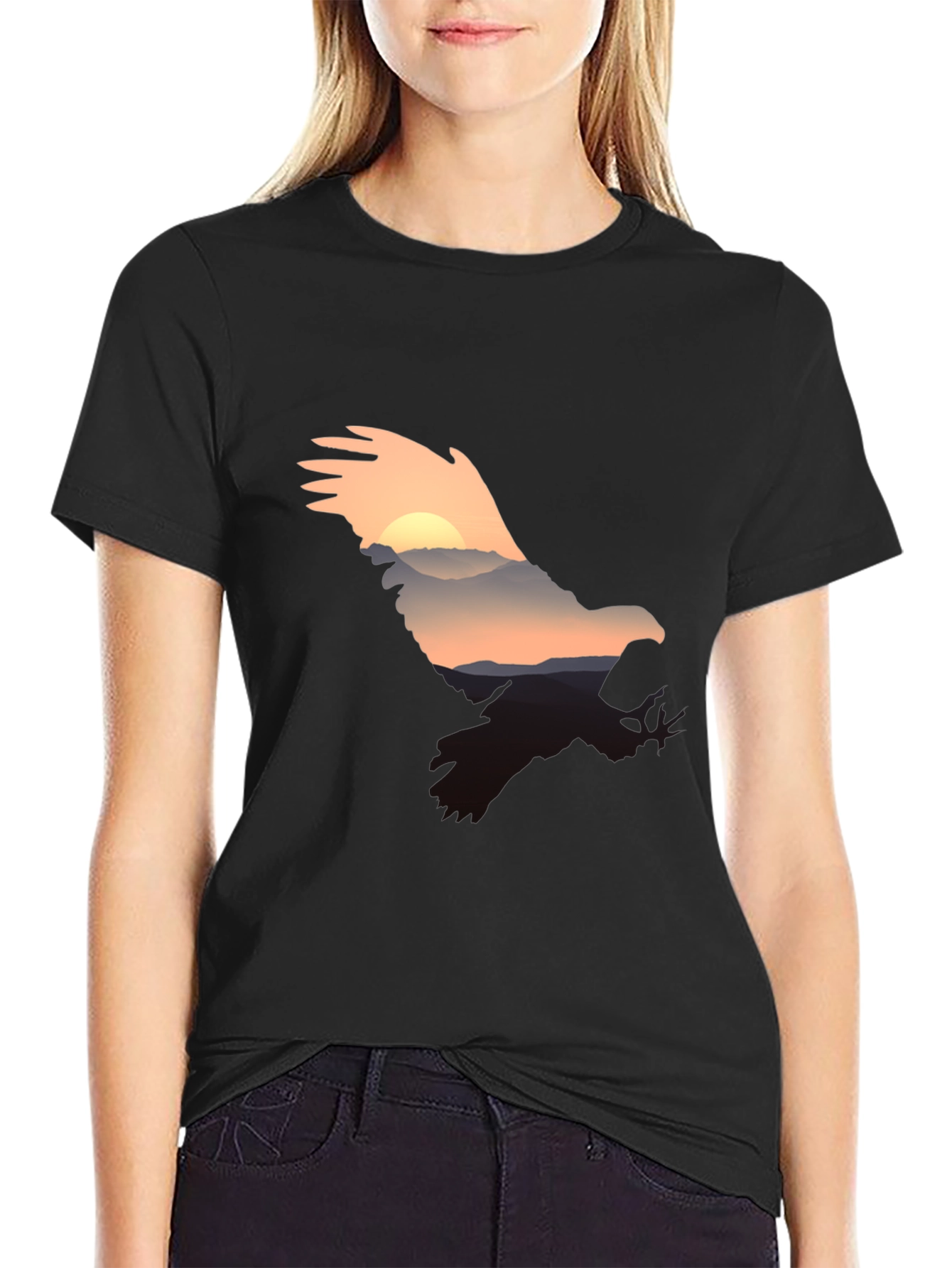 Eagle Sunset Graphic Tee - Mens Black T-Shirt