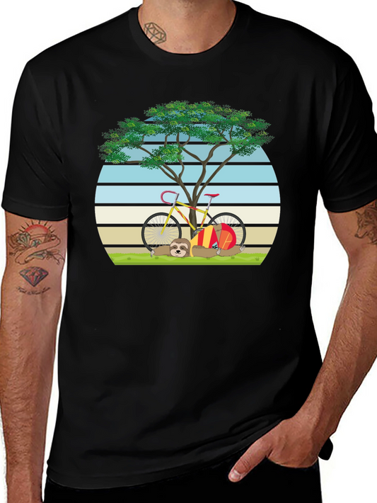 Sloth Biking Under Tree Graphic Tee