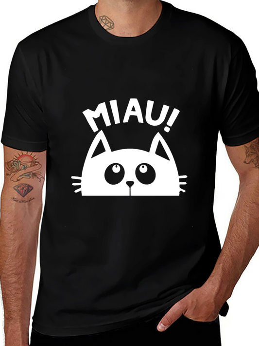 Miau! Cat Graphic T-Shirt - Black Crew Neck Tee