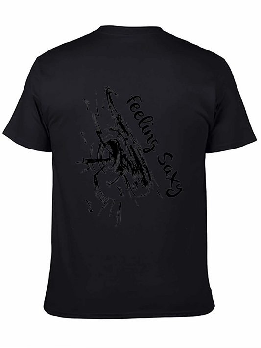 Feeling Saxy Mens Black Graphic T-Shirt