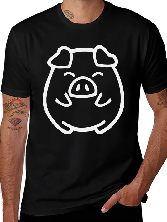 Cute Pig Graphic T-Shirt - Black Cotton Tee