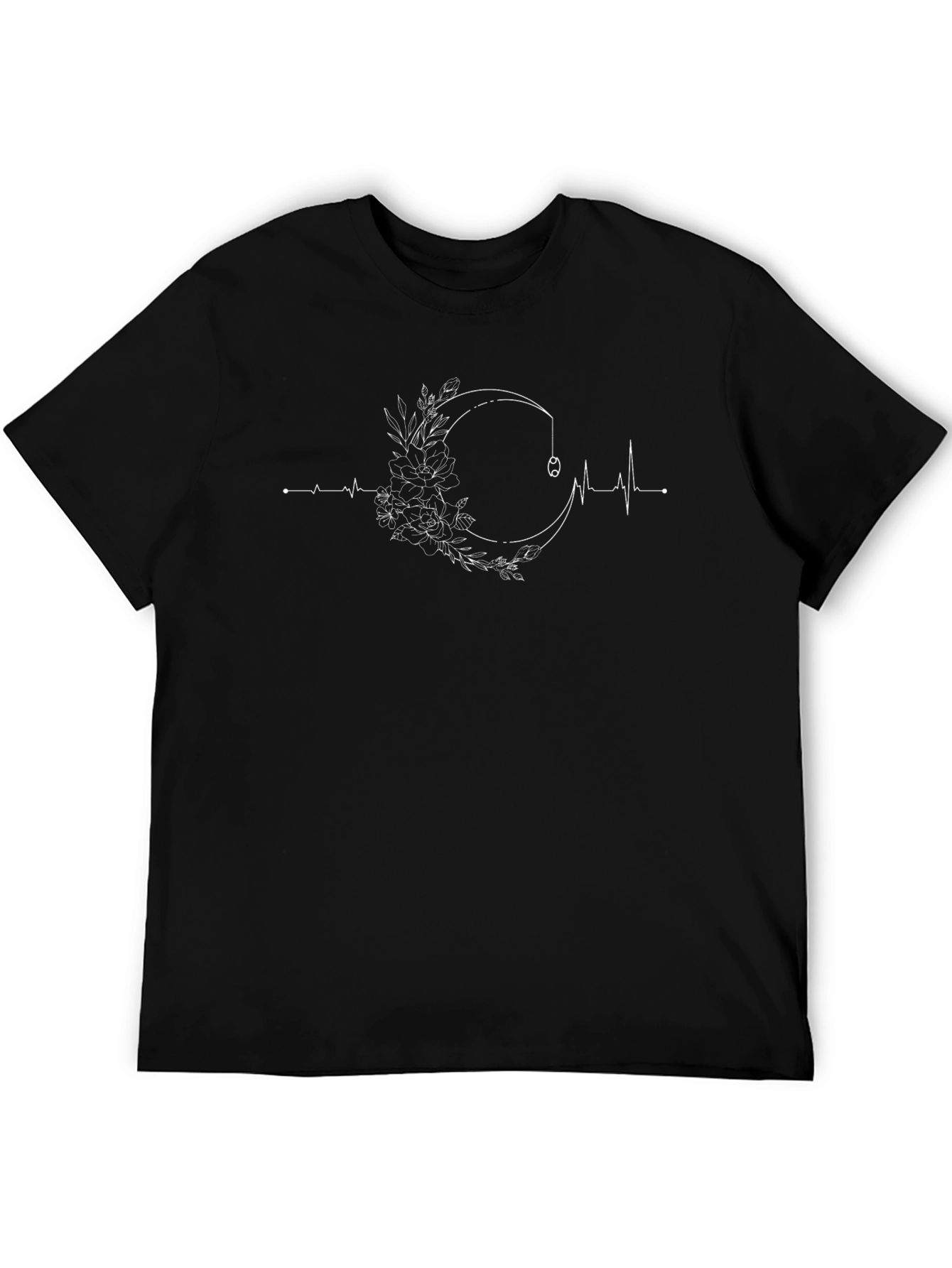 Floral Moon Fishing Line Graphic Tee - Black