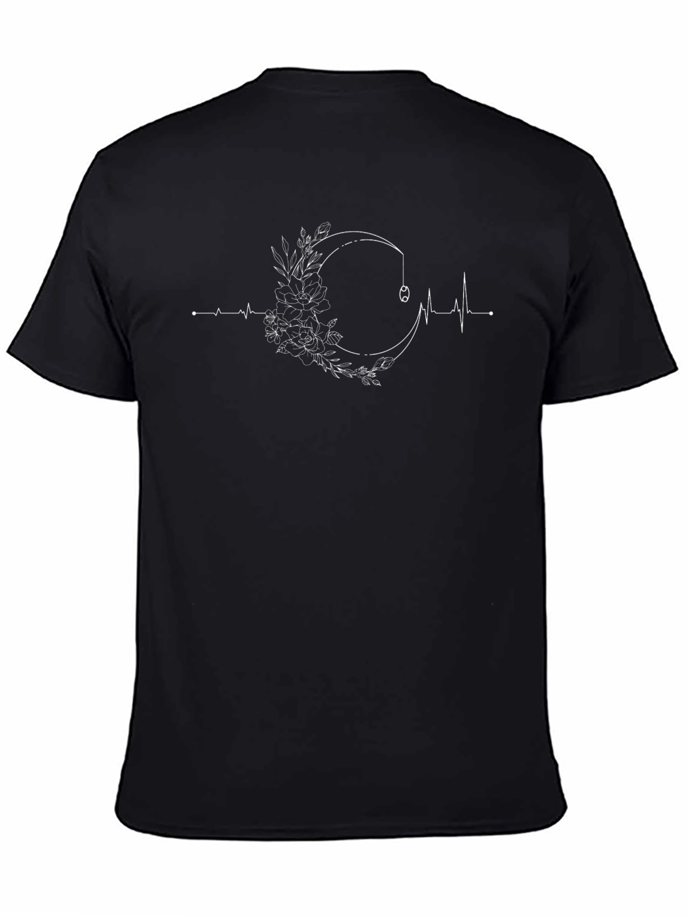 Floral Moon Fishing Line Graphic Tee - Black