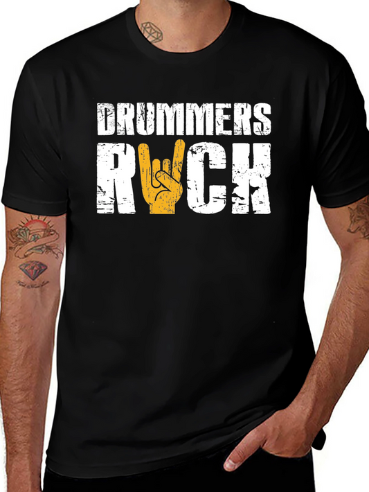 Drummers Rock Graphic T-Shirt - Black