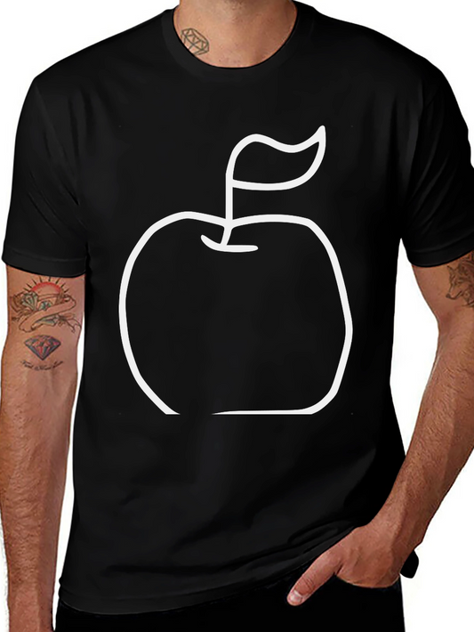 Minimalist Apple Outline T-Shirt - Black