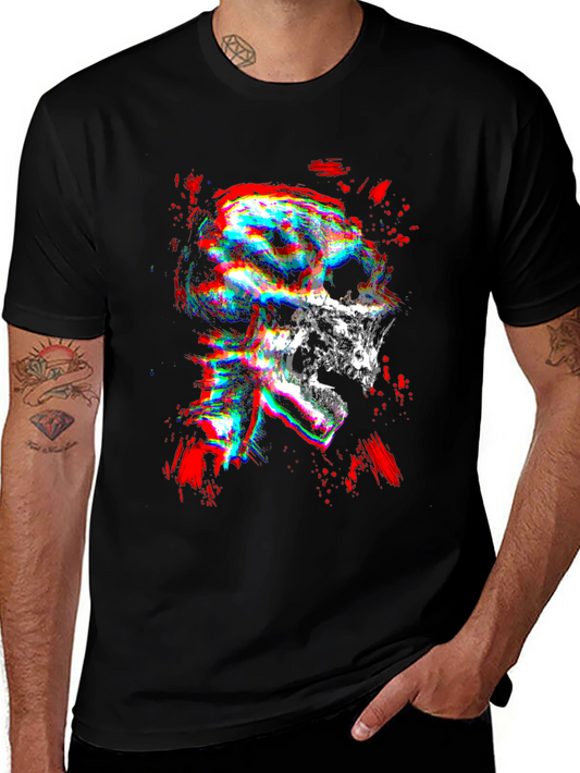 Glitch Skull Graphic Black T-Shirt