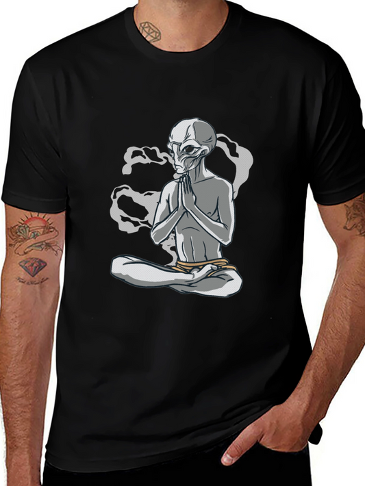 Meditating Alien T-Shirt - Black Cotton Blend
