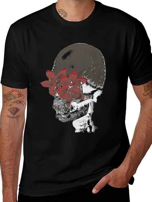 Skull & Flowers Graphic Tee - Dark Aesthetic