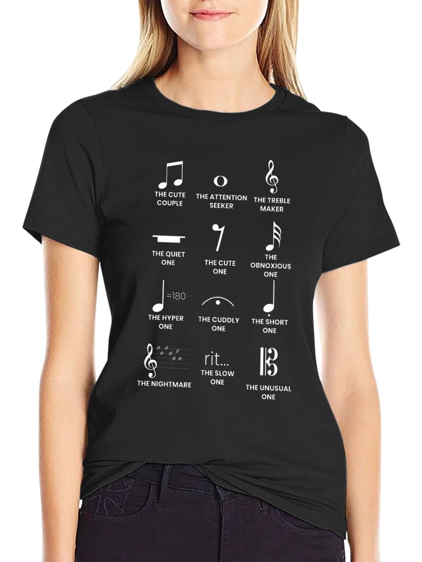 Musical Note Personality T-Shirt - Black Novelty Tee