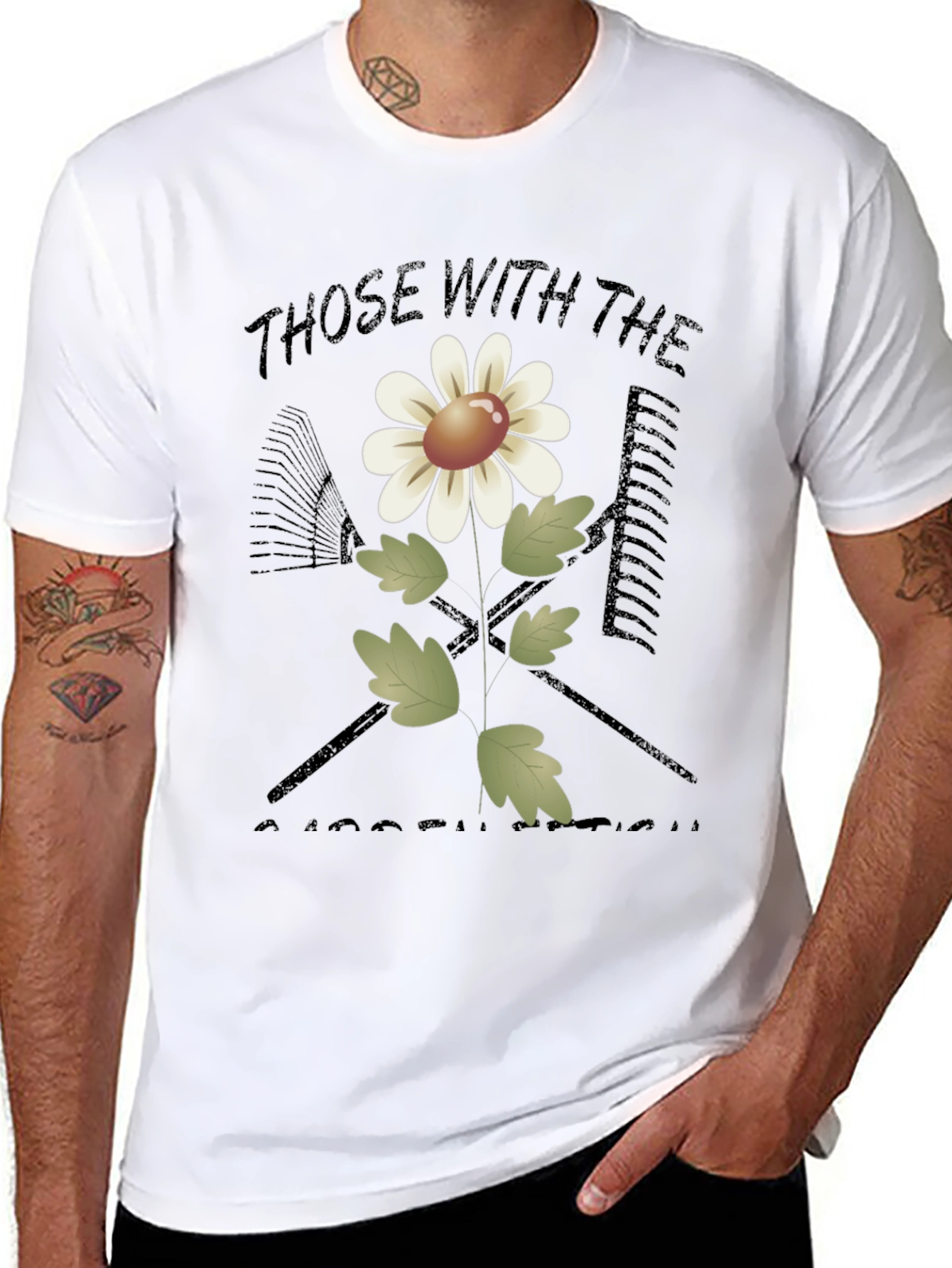 Gardeners Delight T-Shirt - Floral & Tools Design