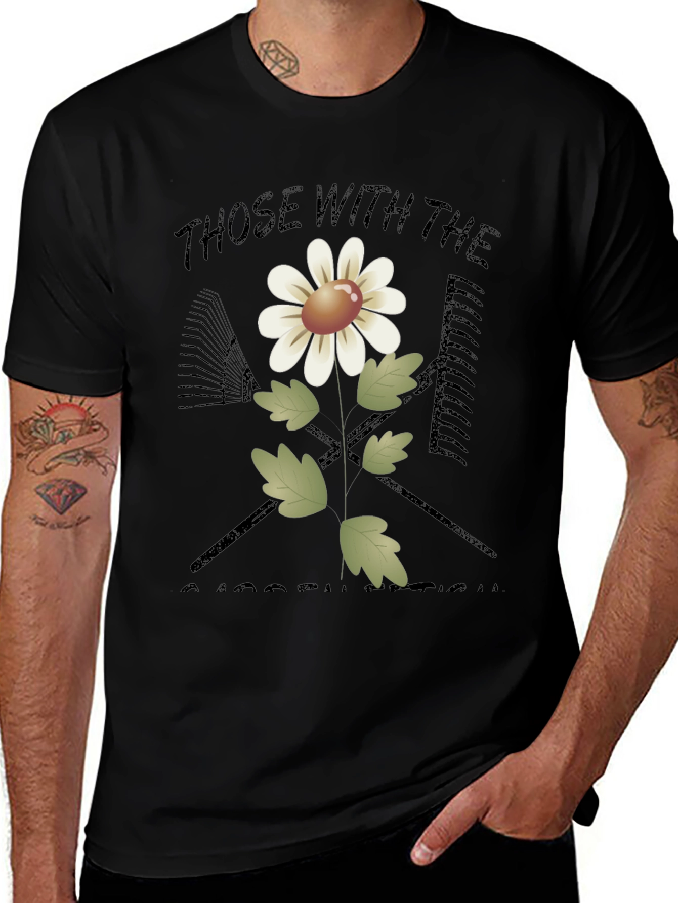 Gardeners Delight T-Shirt - Floral & Tools Design