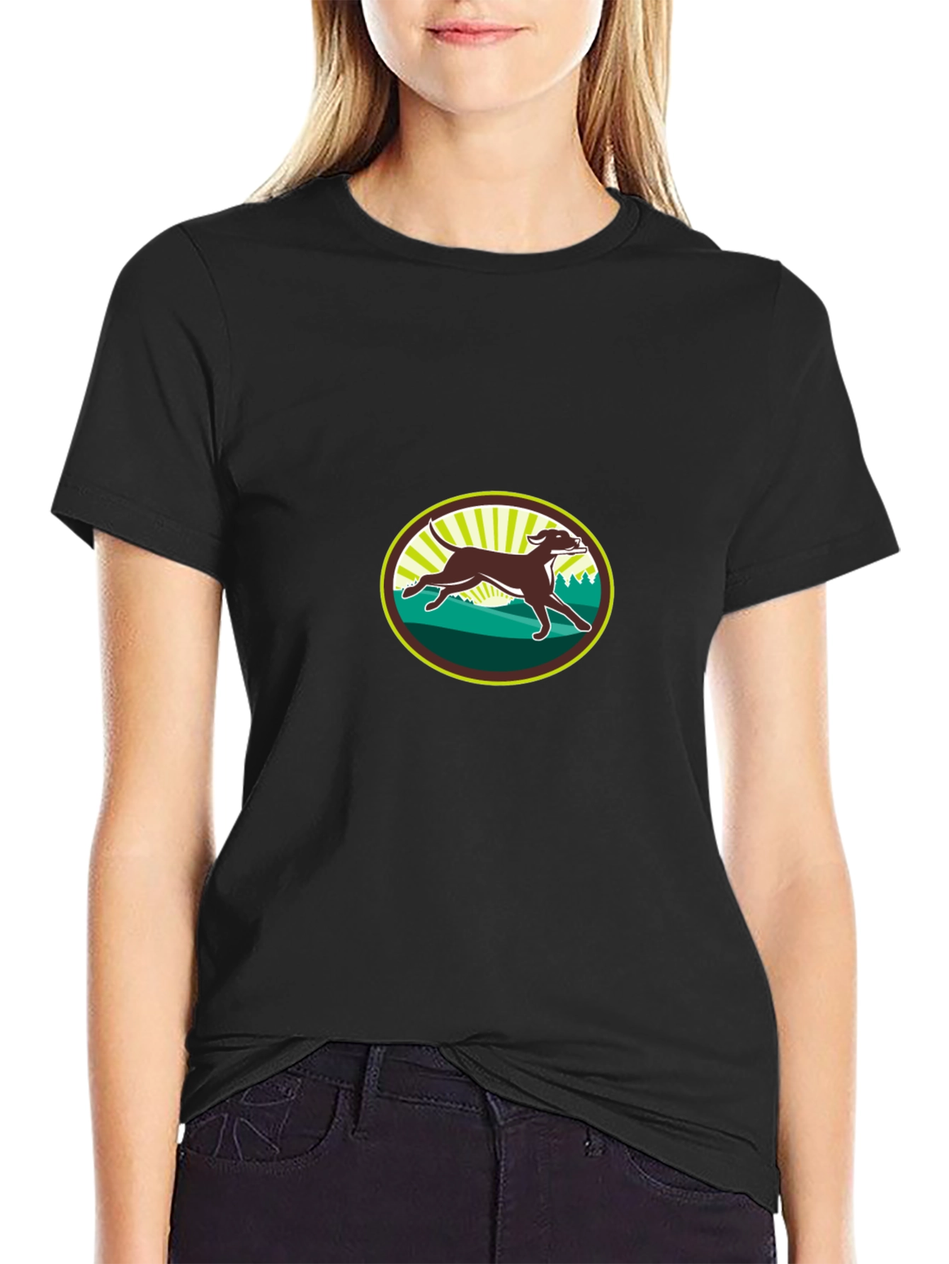 Running Dog Graphic Tee - Black Cotton T-Shirt