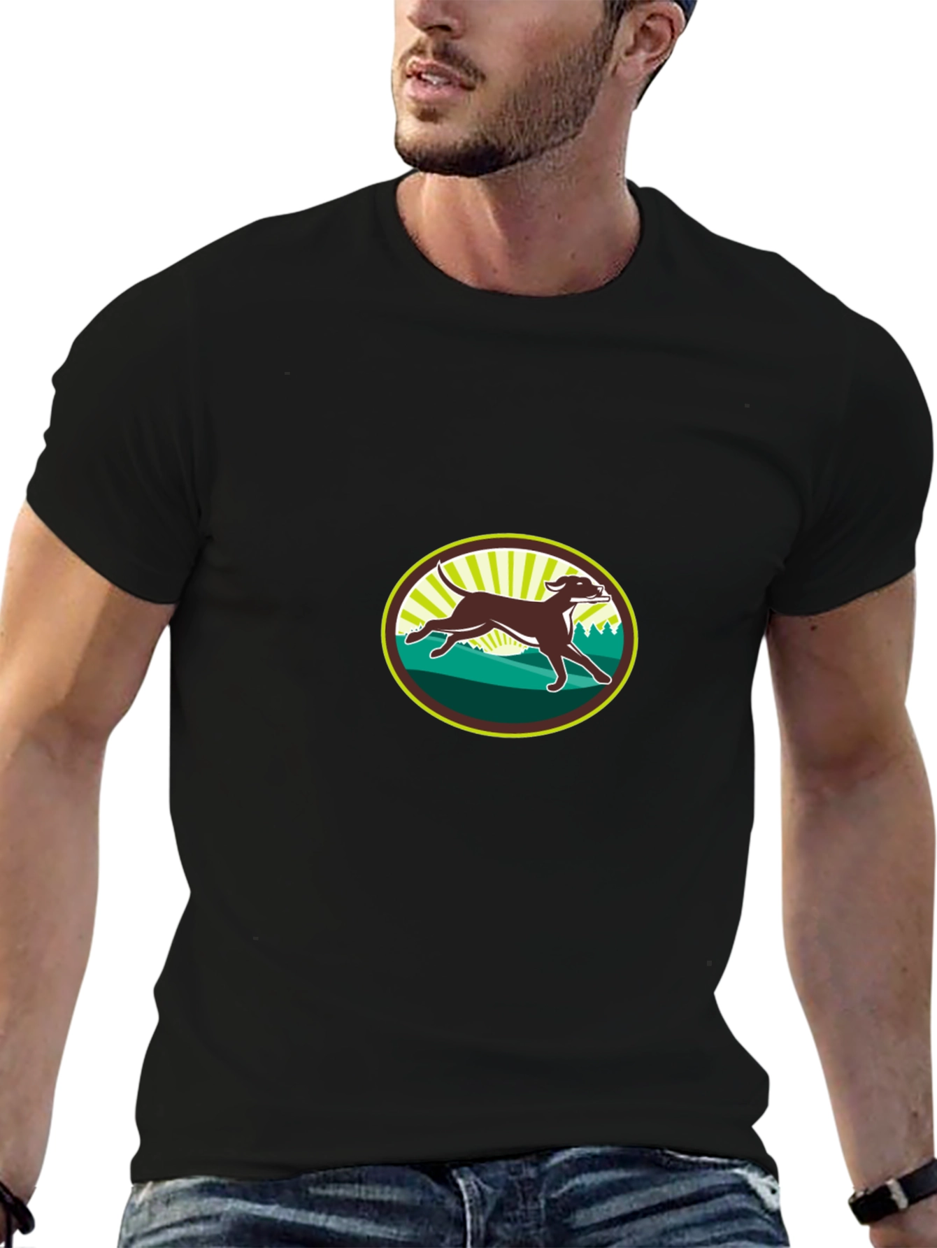 Running Dog Graphic Tee - Black Cotton T-Shirt