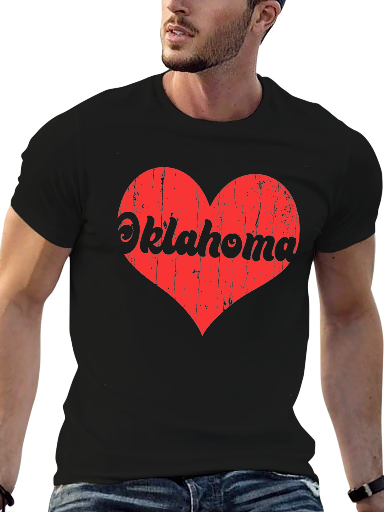 Oklahoma Heart Graphic Tee - Black Cotton T-Shirt