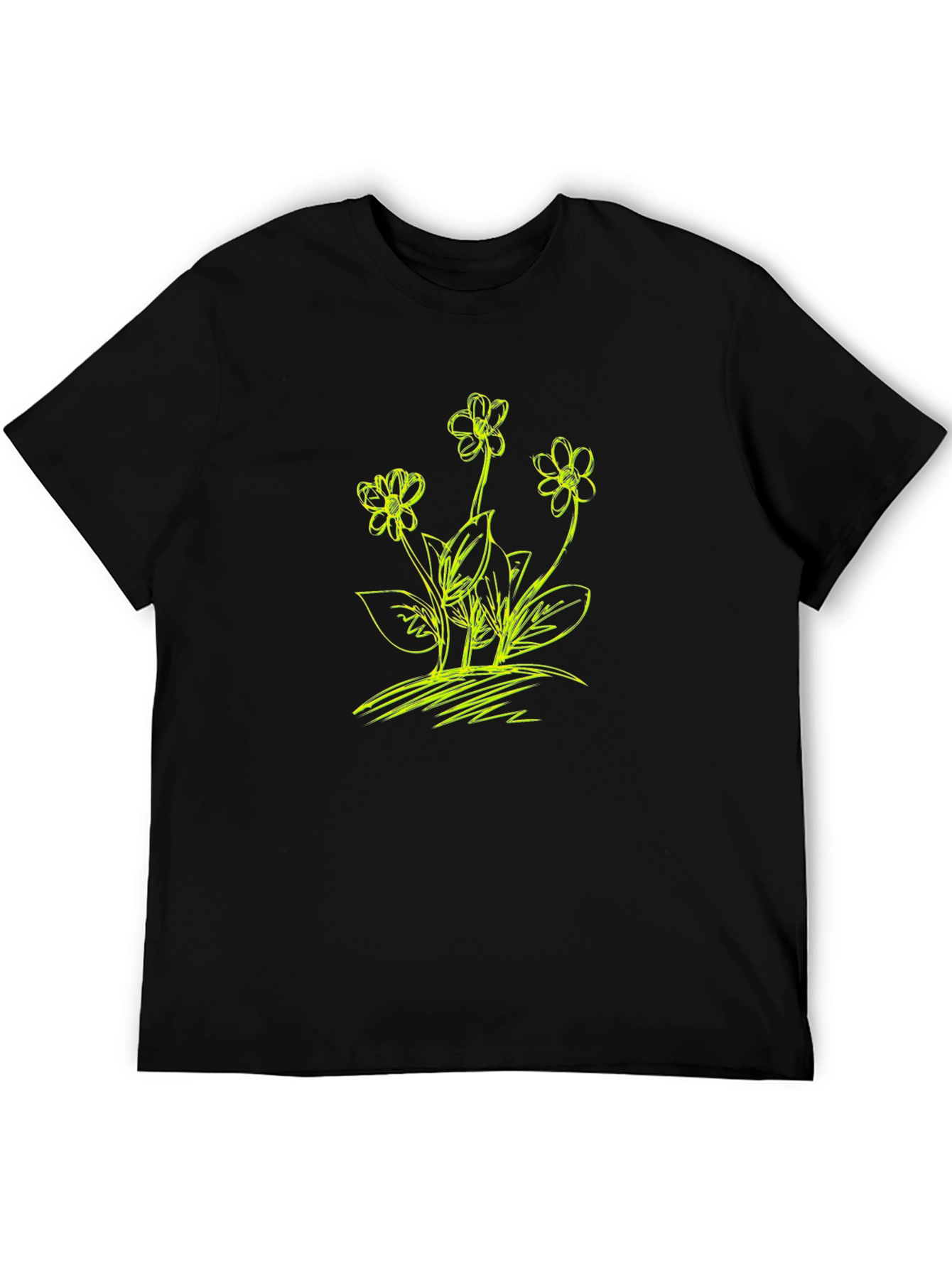 Floral Sketch Graphic T-Shirt - Black