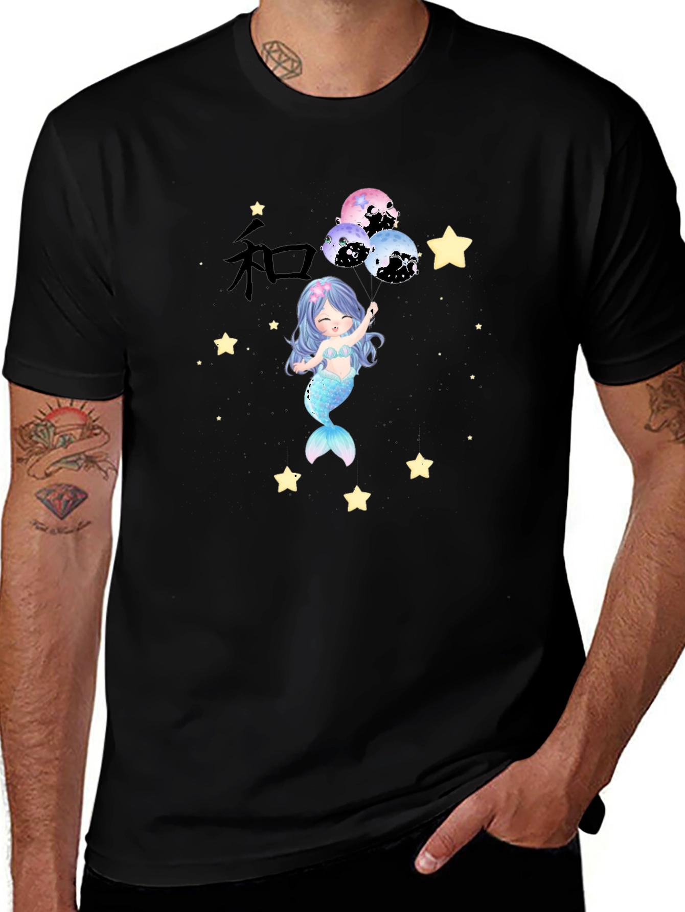 Mermaid Stars Black T-Shirt