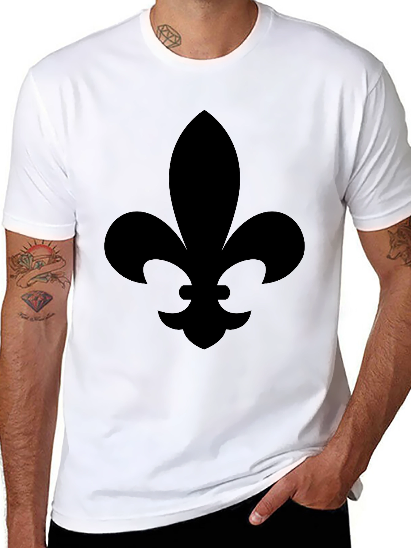 Mens Black Fleur-de-Lis Graphic T-Shirt