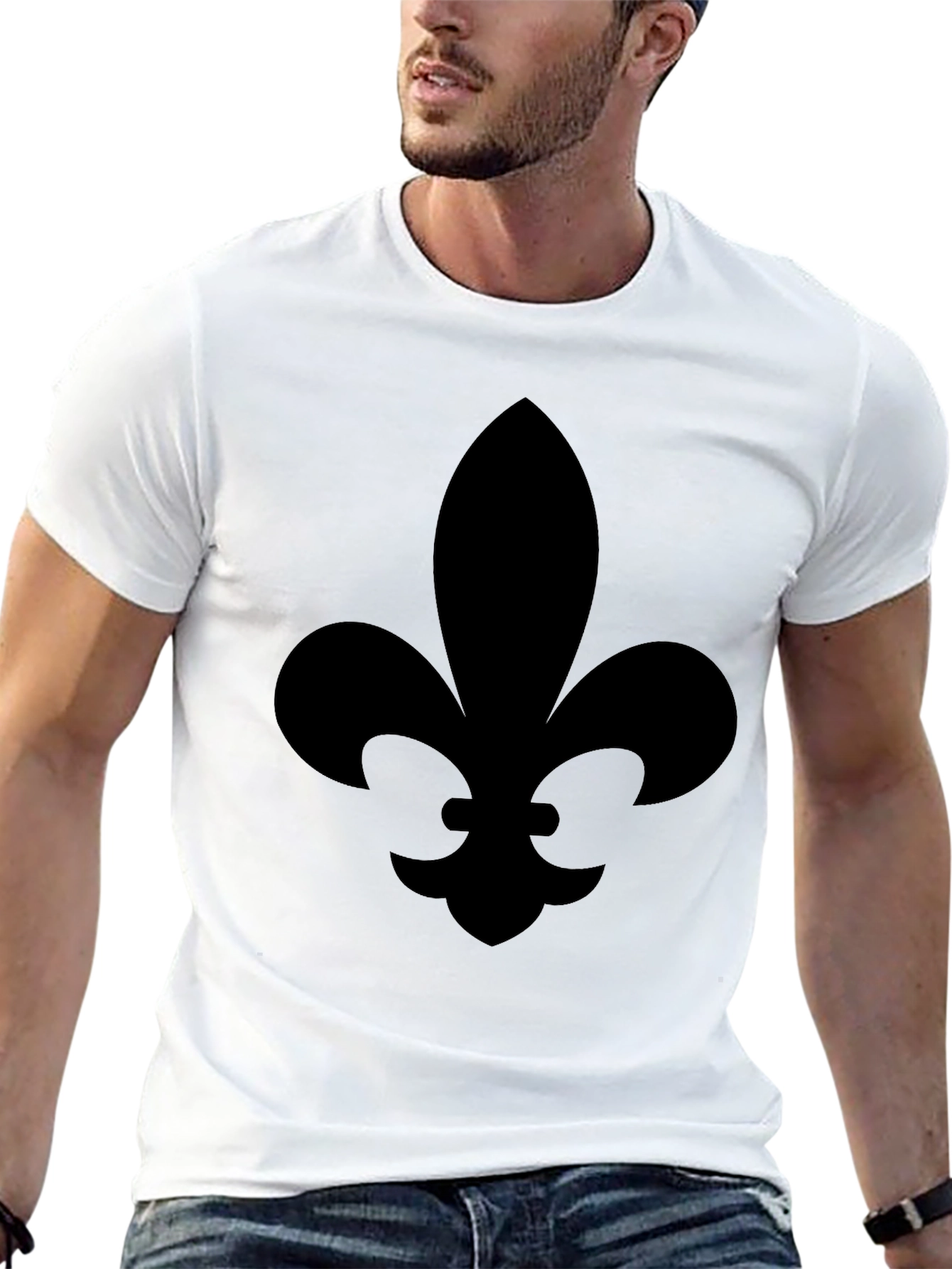 Mens Black Fleur-de-Lis Graphic T-Shirt