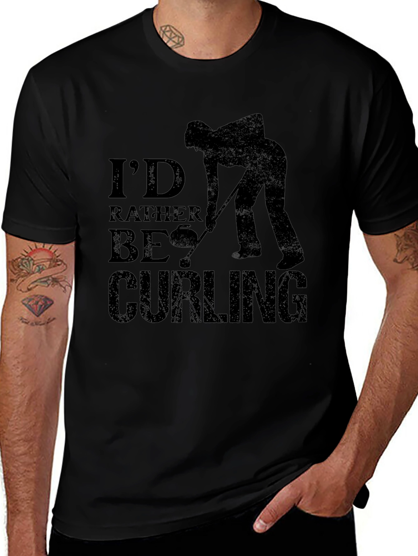 Curling Fan Black T-Shirt: Id Rather Be Curling Tee