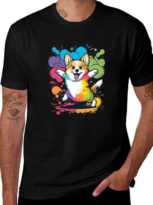 Rainbow Corgi Graphic Black T-Shirt
