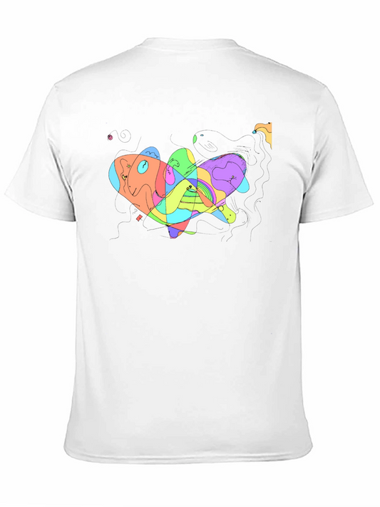 Abstract Colorful Fish Graphic Black T-Shirt