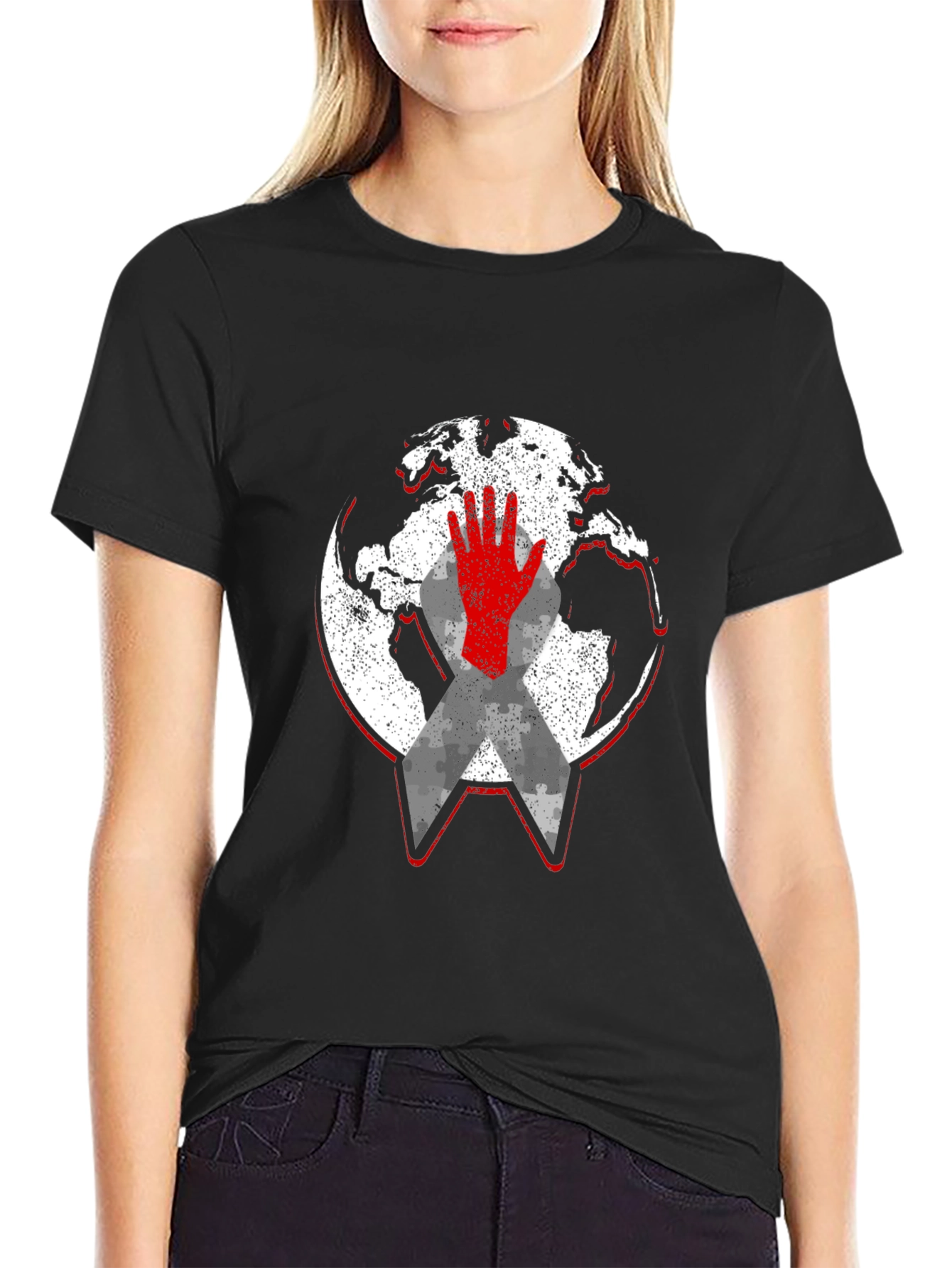 Global Awareness Graphic Tee - Black Cotton Comfort