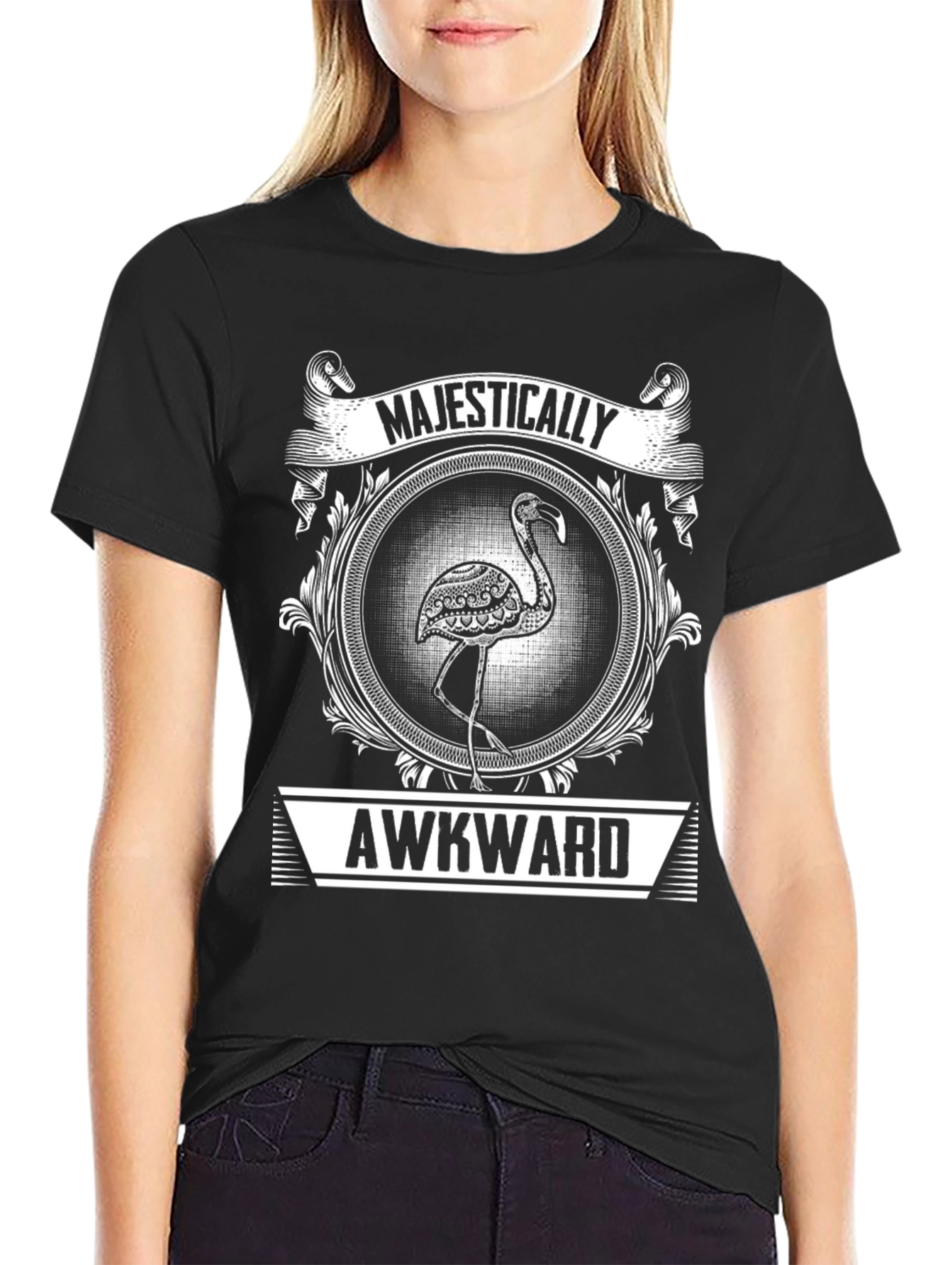 Majestically Awkward Flamingo Graphic T-Shirt