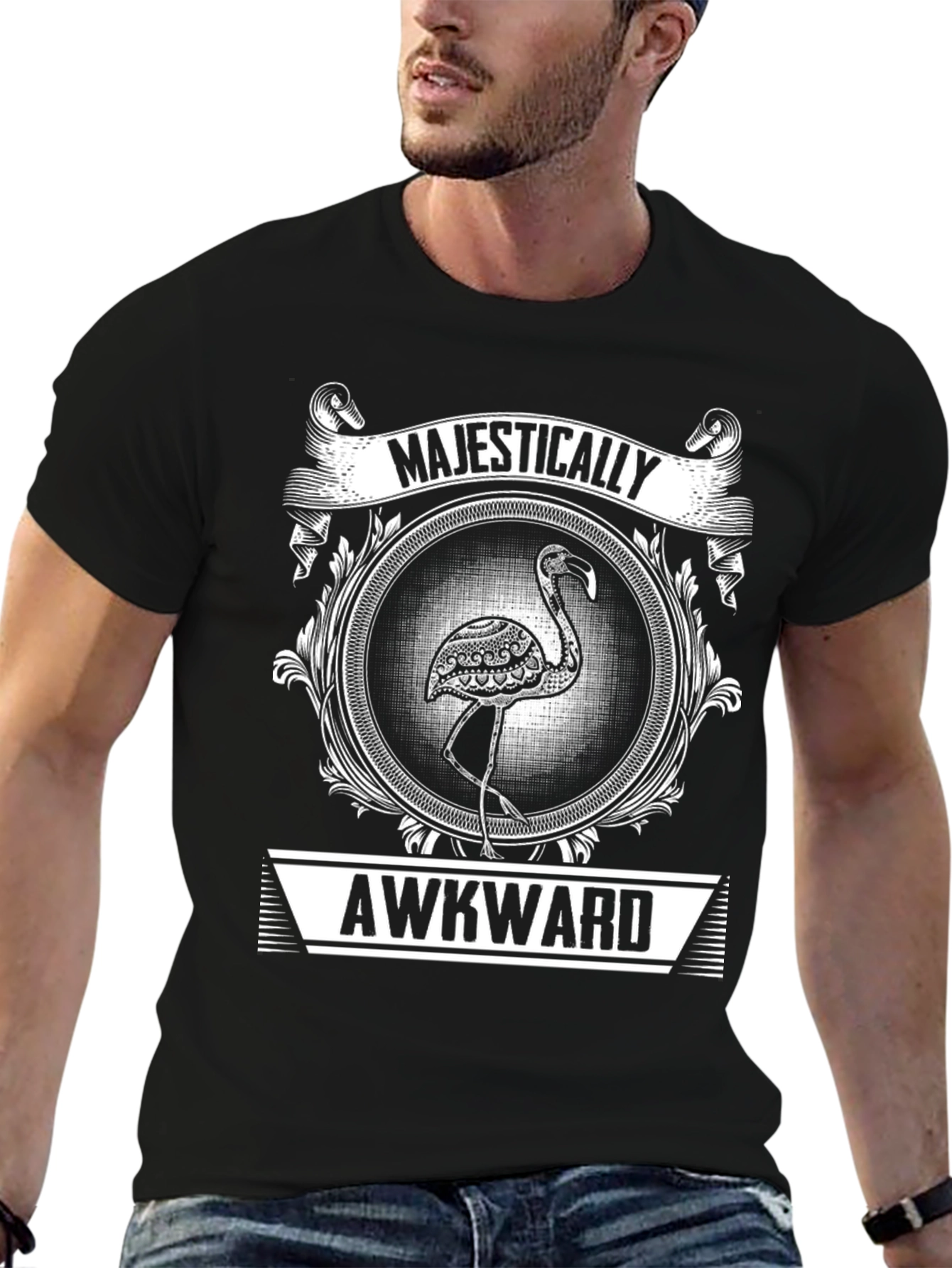 Majestically Awkward Flamingo Graphic T-Shirt
