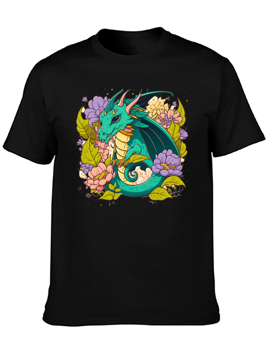 Dragon & Floral T-Shirt - Whimsical Graphic Tee