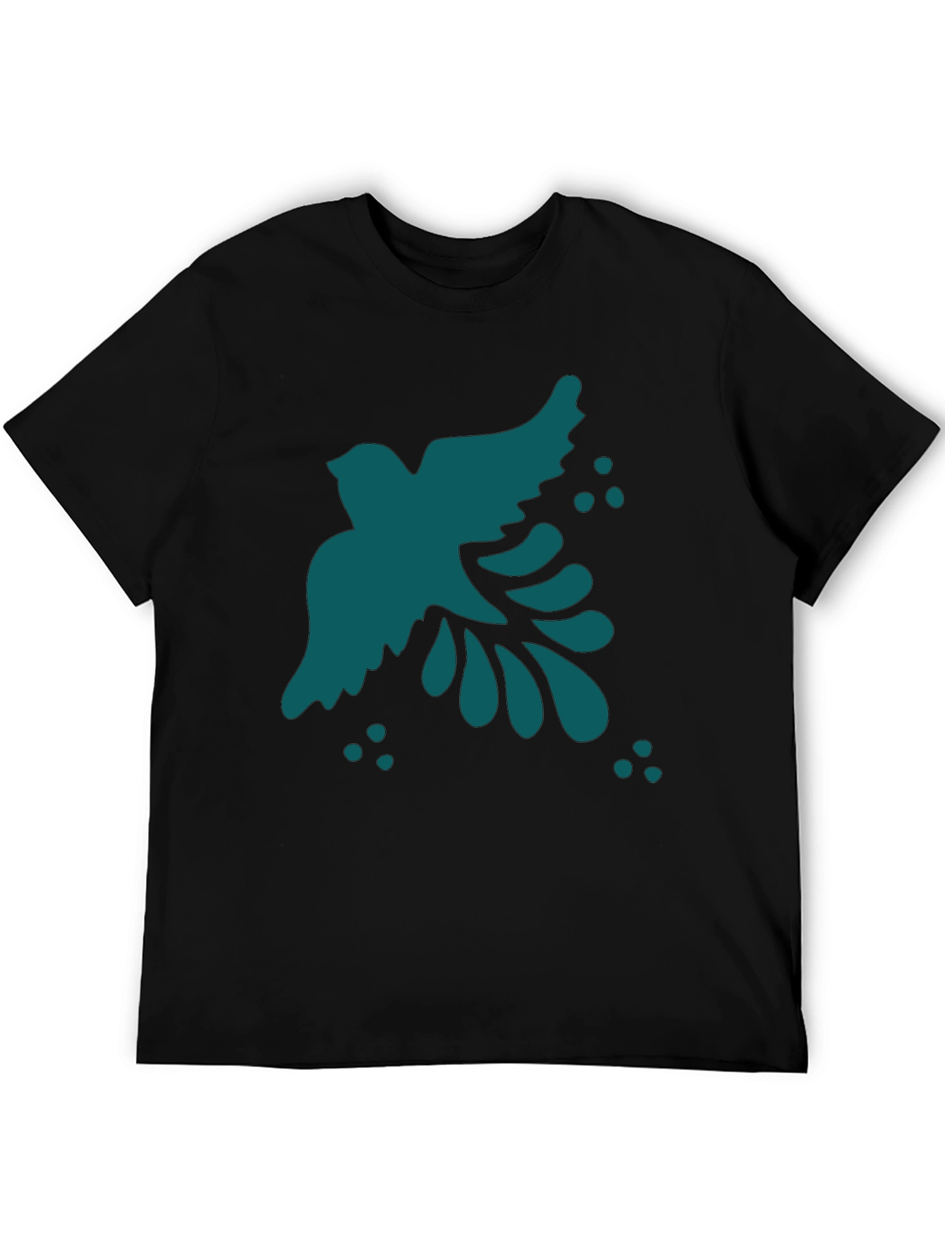 Abstract Teal Bird Graphic Black T-Shirt