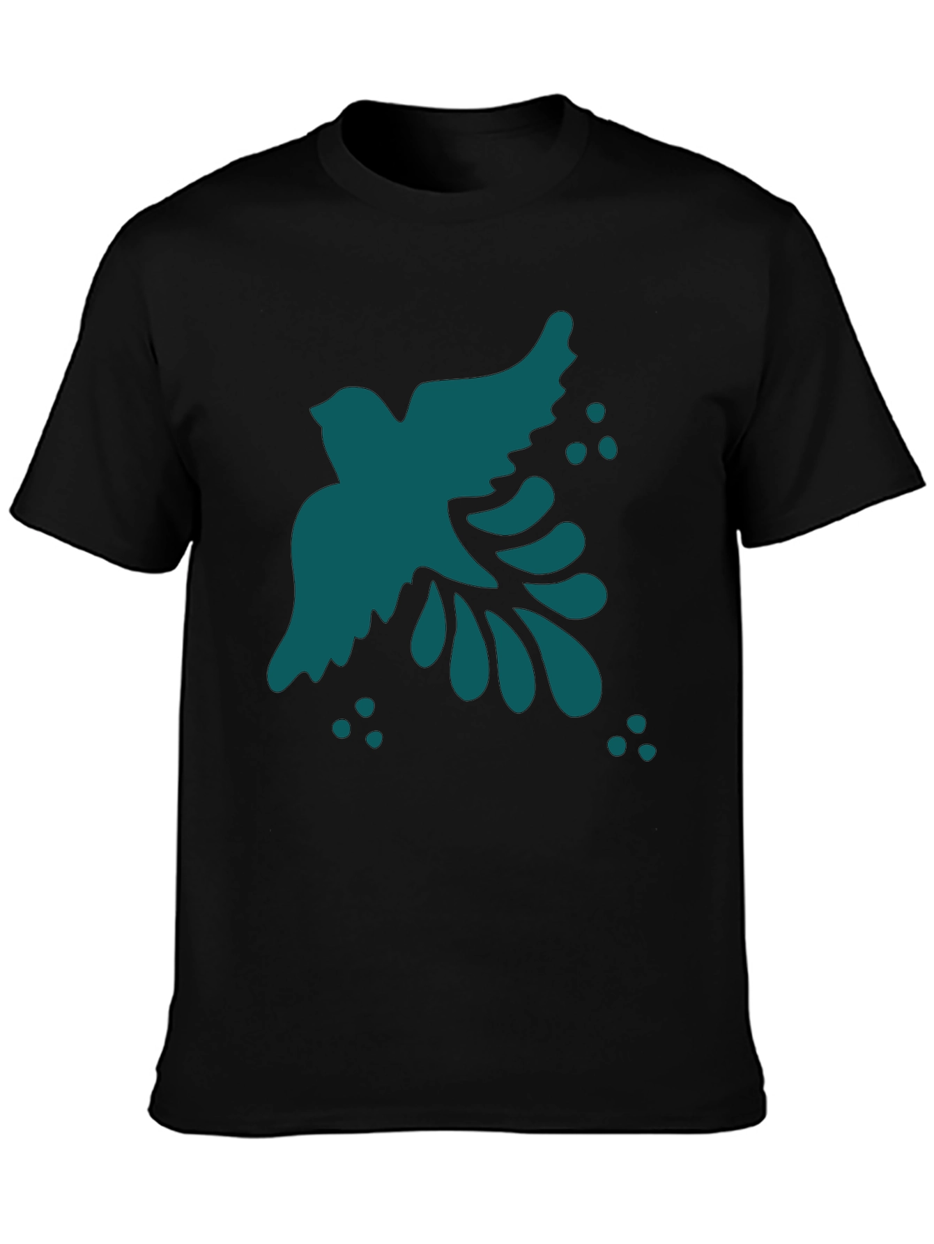 Abstract Teal Bird Graphic Black T-Shirt