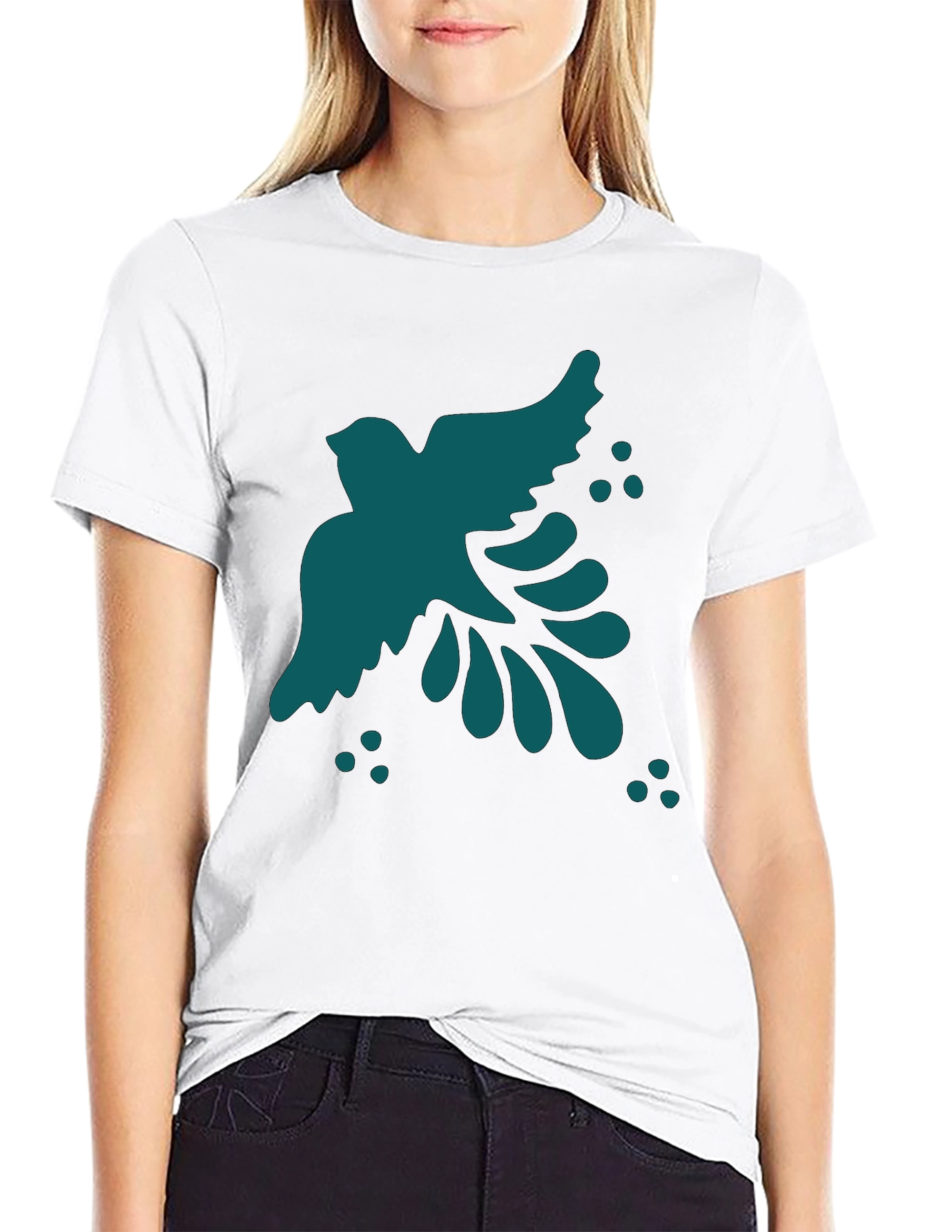 Abstract Teal Bird Graphic Black T-Shirt